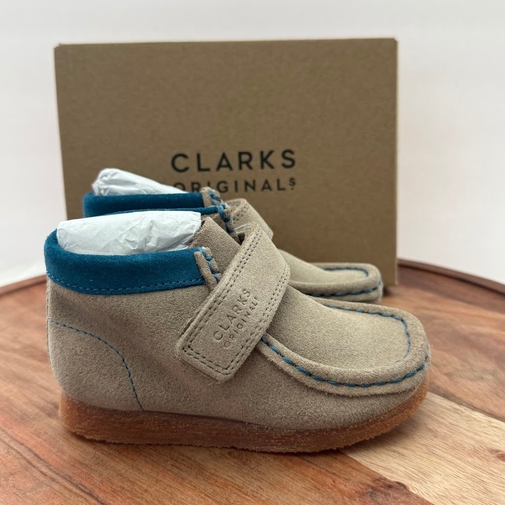 Clarks Originals Wallabee Boot Toddler 6.5W Sand Combi Suede Teal 261681267060